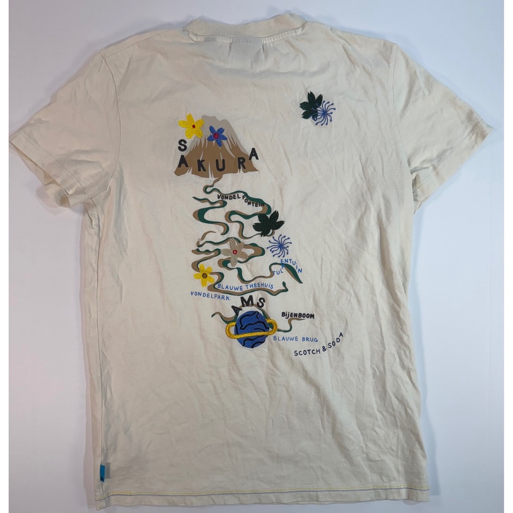 Scotch & Soda Amsterdam Sakura Graphic T-Shirt Kids Size 14 Cream Cotton Tee